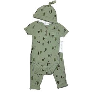 Emily and Oliver 3-Piece Set Bodysuit Pants Hat Wood Tree Forrest Green Size 12M